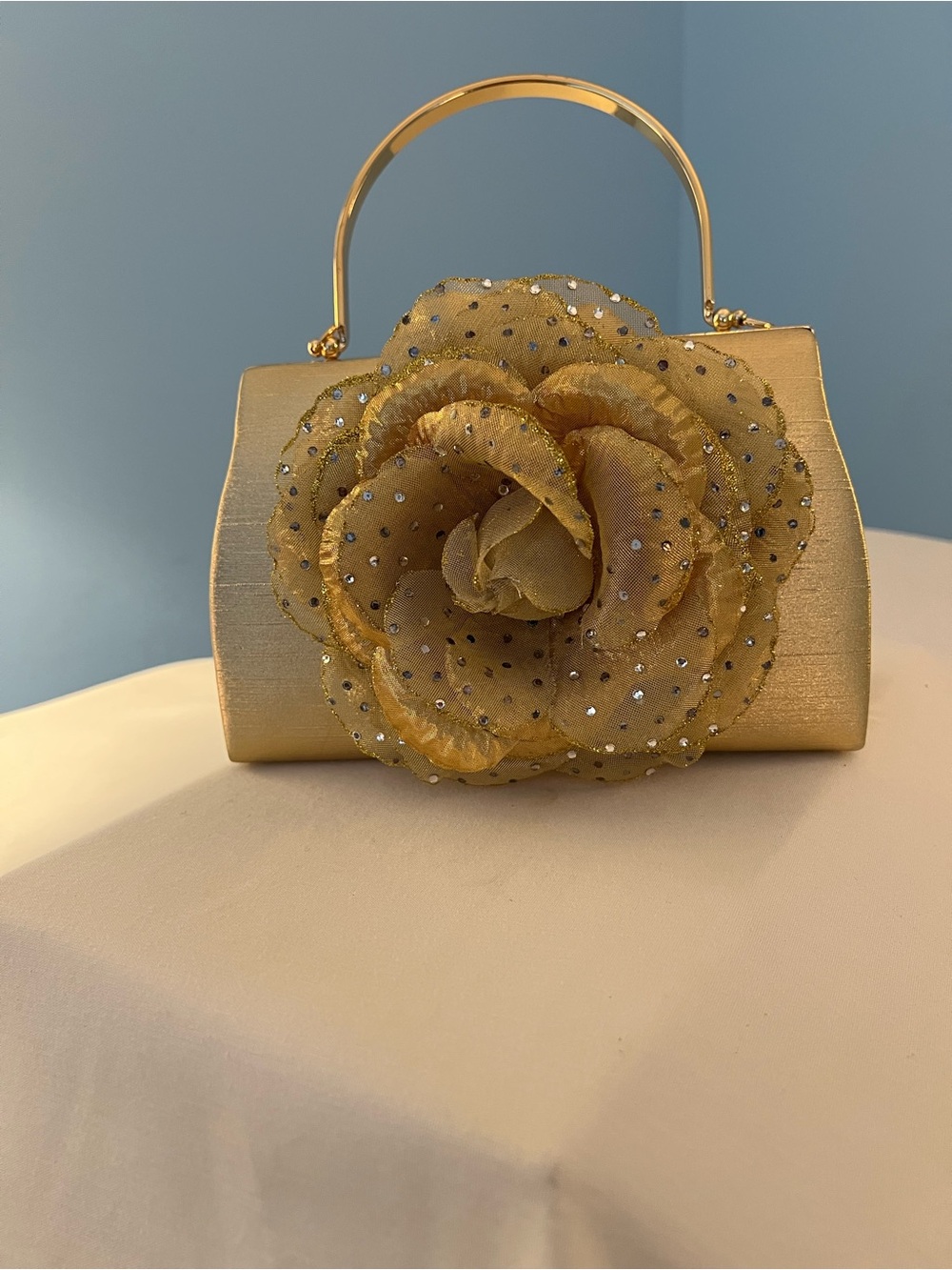 Gold Floral Evening Top-Handle Bag